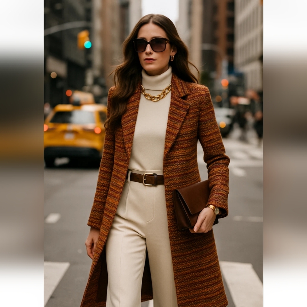 Zara Long Coat Jacket Tweed Size Small